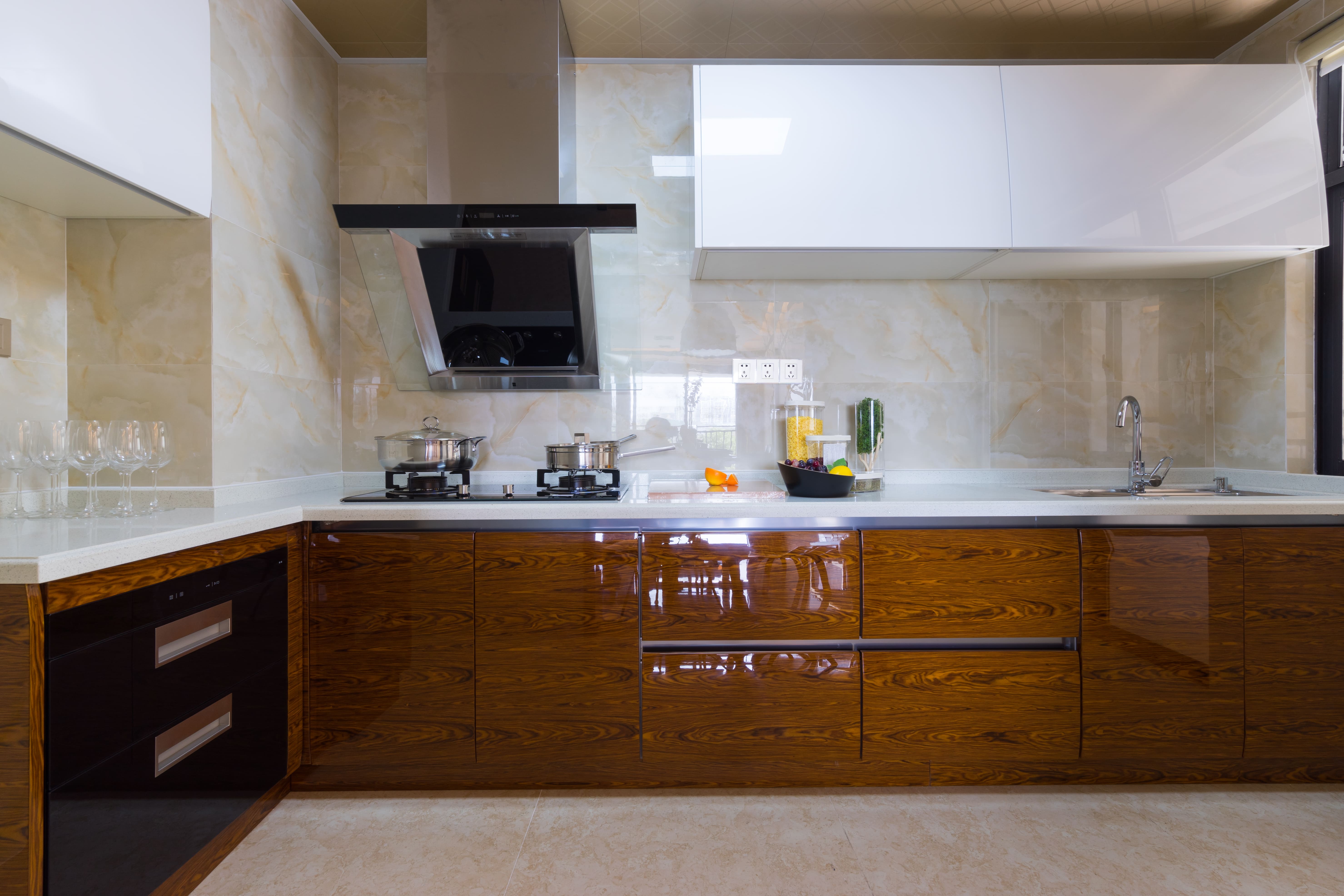 Custom modular kitchen with sleek cabinets and modern appliances