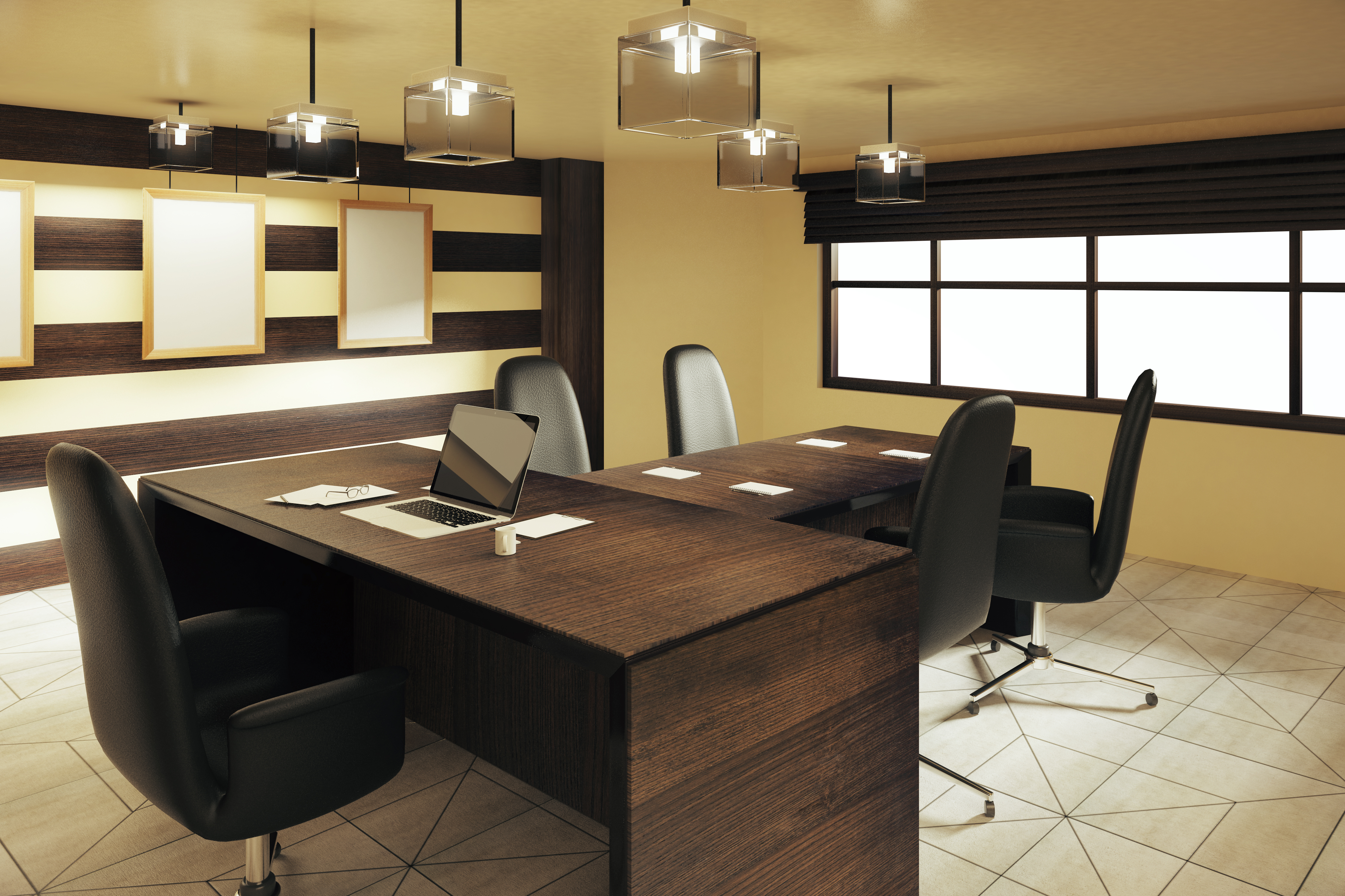 Modern open office workstations with modular desks and ergonomic seating